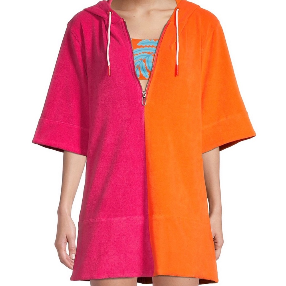 New Solid & Striped x Free People The Zip Hoodie S Pink Orange Terry Cover-Up